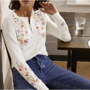 Boden Somerset Embroidered Cardigan Sweater Floral Preppy Boho Colorful Floral